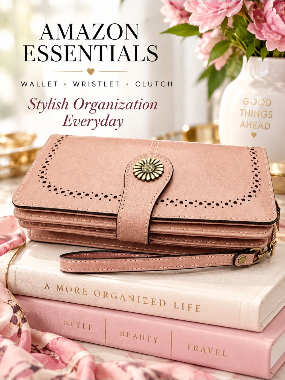 AMAZONS ESSENTIALS BIG WALLET/Wristlet in mauve pink with huge organization! - Picture 1 of 13